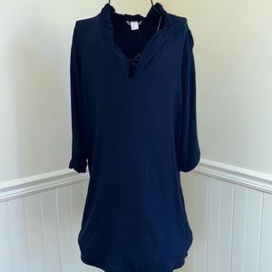 H&M navy v-neck dress. Size 12. 3/4 length sleeves with small ruffle at hem.
